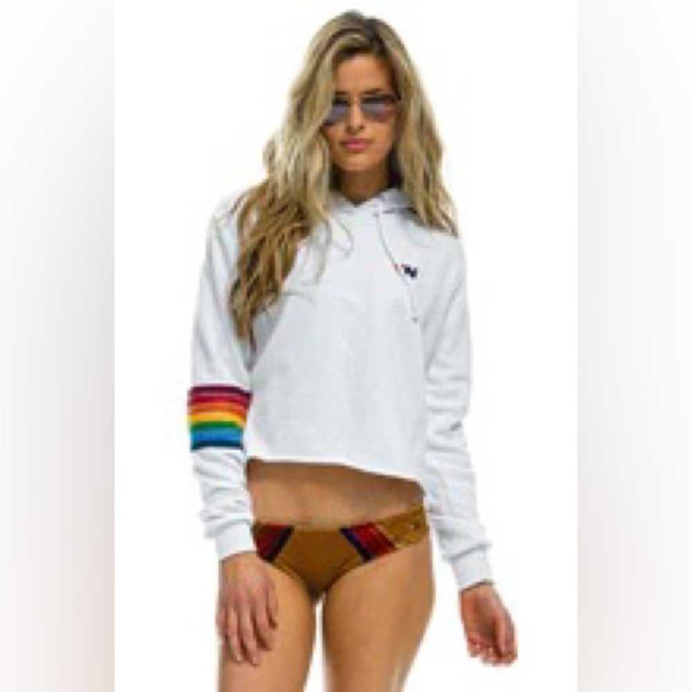 🌈 Aviator Nation Rainbow Stitch Crop Hoodie (small) 🌈